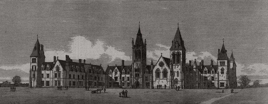 The new buildings of The Charterhouse School at Godalming. Surrey 1875 print